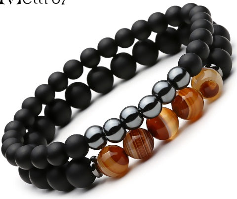 Frosted Stone Alloy Beaded Bracelet Energy Yoga Set