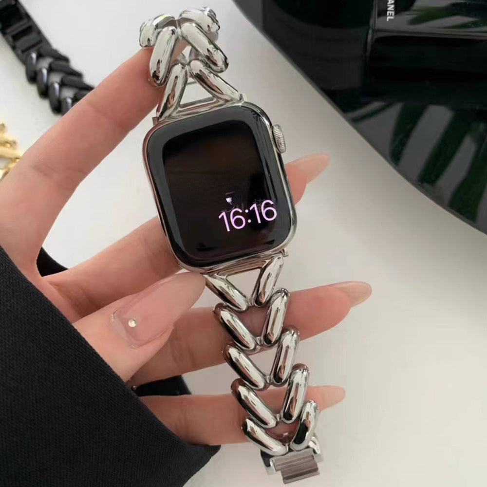 Suitable For Applewatch1 To 8  Single Row V Chain Denim Chain Metal Watch Band