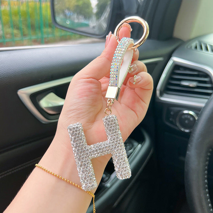 English Letter Keychain Clay Diamond Round Buckle Pendant