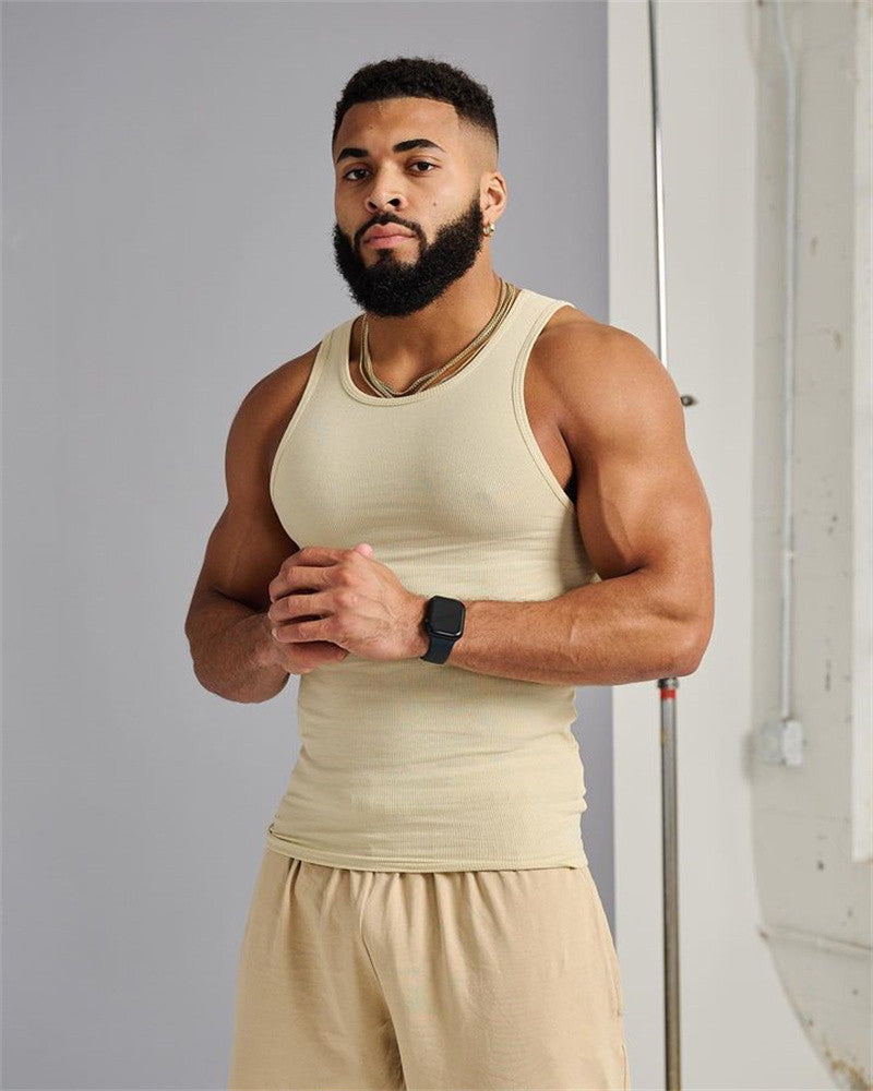 High Elastic Striped Thread American Tight Sports Vest Men's Summer Running I-shaped Quick-drying Workout Sleeveless Top