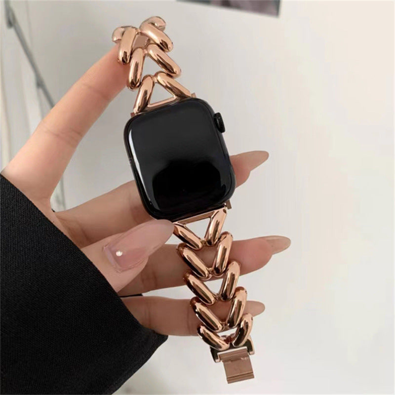 Suitable For Applewatch1 To 8  Single Row V Chain Denim Chain Metal Watch Band