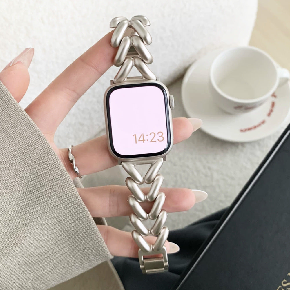 Suitable For Applewatch1 To 8  Single Row V Chain Denim Chain Metal Watch Band