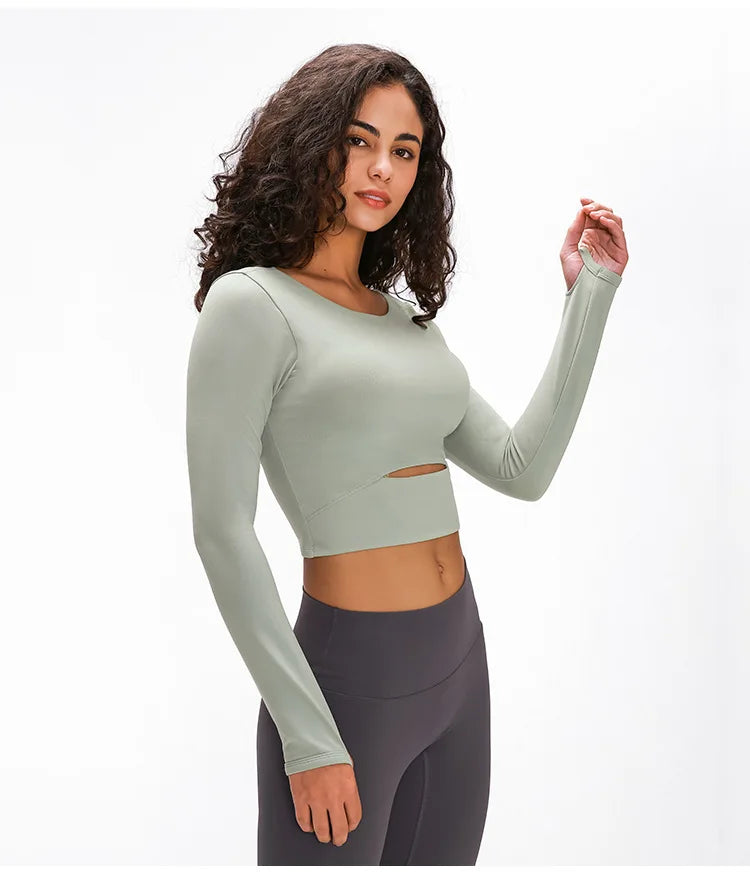 Yoga Fitness Crop Shirt with Thumb Holes