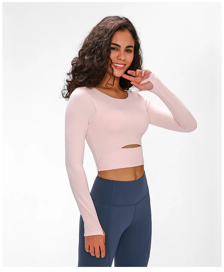 Yoga Fitness Crop Shirt with Thumb Holes