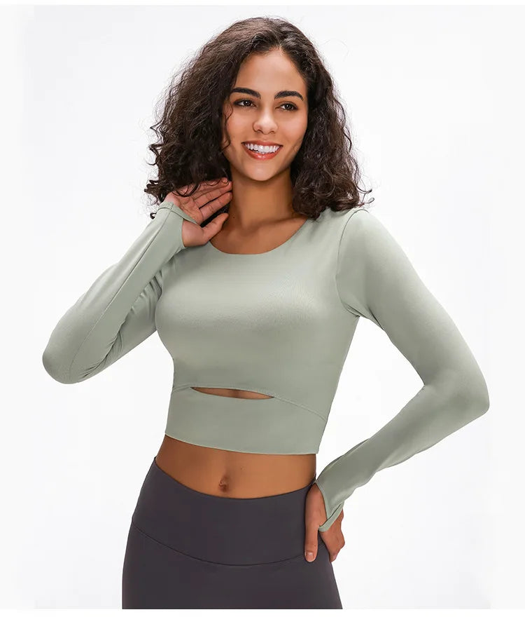 Yoga Fitness Crop Shirt with Thumb Holes