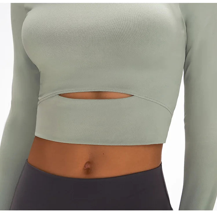 Yoga Fitness Crop Shirt with Thumb Holes