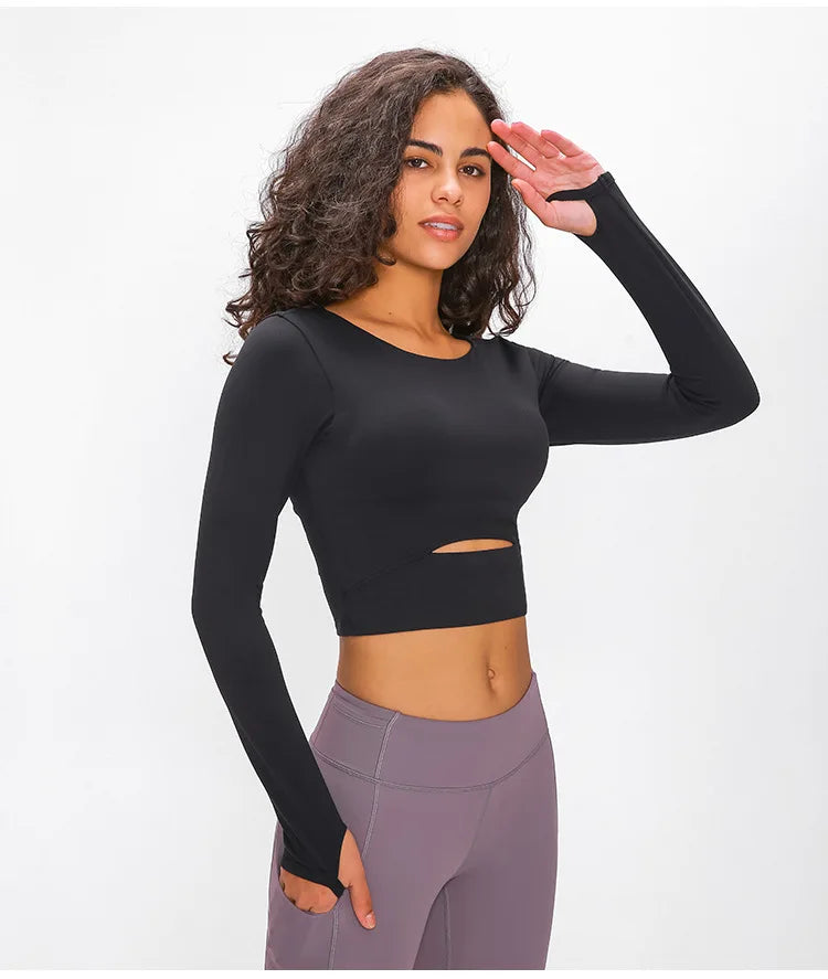 Yoga Fitness Crop Shirt with Thumb Holes