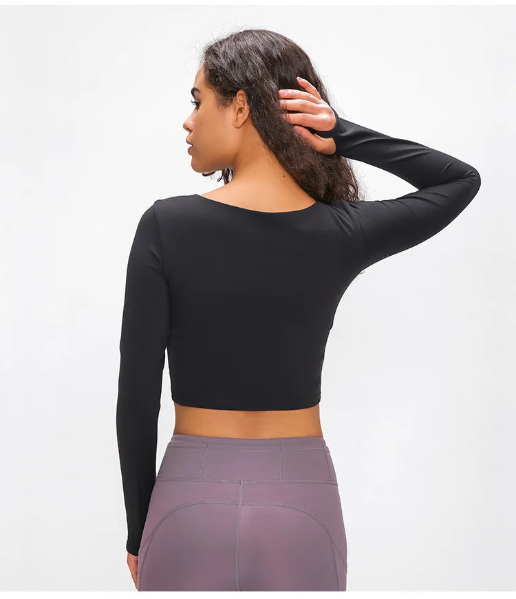 Yoga Fitness Crop Shirt with Thumb Holes