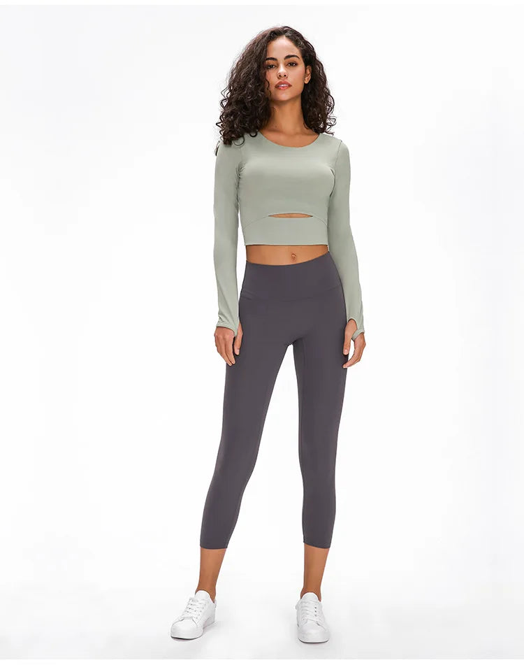 Yoga Fitness Crop Shirt with Thumb Holes