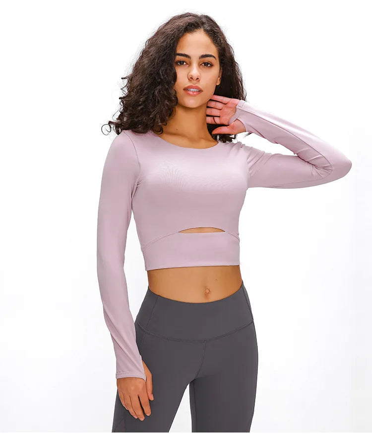 Yoga Fitness Crop Shirt with Thumb Holes