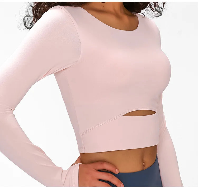 Yoga Fitness Crop Shirt with Thumb Holes