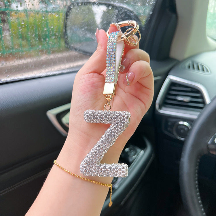 English Letter Keychain Clay Diamond Round Buckle Pendant