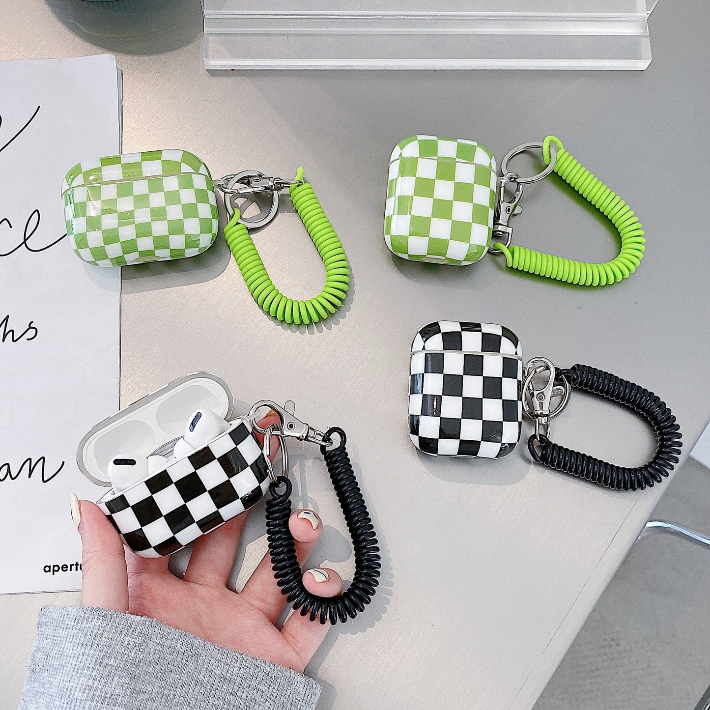 Compatible with Apple, Checkerboard Pendant For AirPods Headset Case