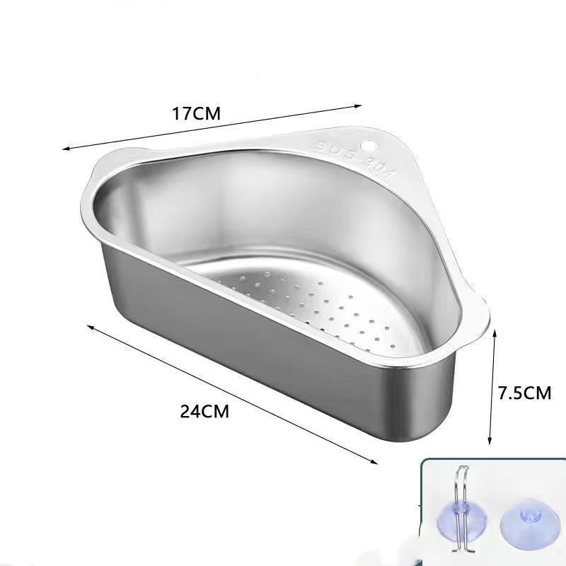 Kitchen Sink Drainage Basket 304 Stainless Steel Punch-free Triangle Storage Rack Vegetable Washing Sink Leftovers Strainer